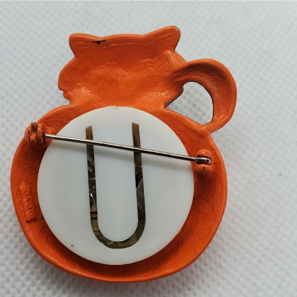 Vintage AJC Black Cat & Jack-o-lantern Brooch